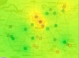 2022 год в двух картинках: карта средней концентрации твердых частиц в Минске
